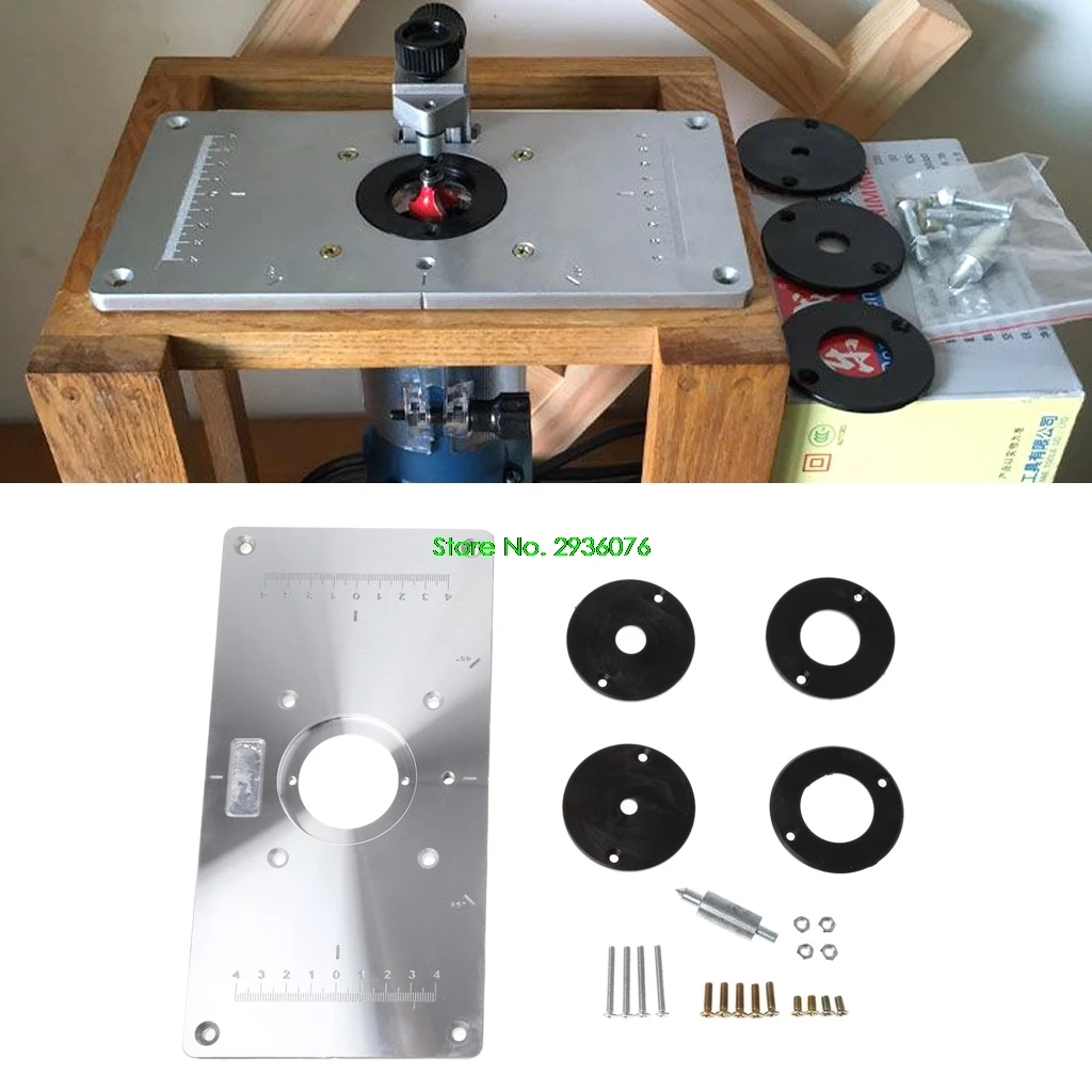 2018 New Aluminum font b Router b font Table Insert Plate w 4 Rings Screws For