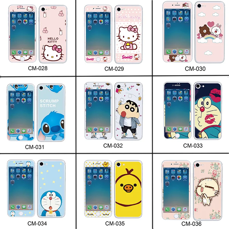 

Alabasta Stitch For iphone 6 6s plus front + back colored Protector film Full Tempered Glass Screen hello kitty KT cat pink bow