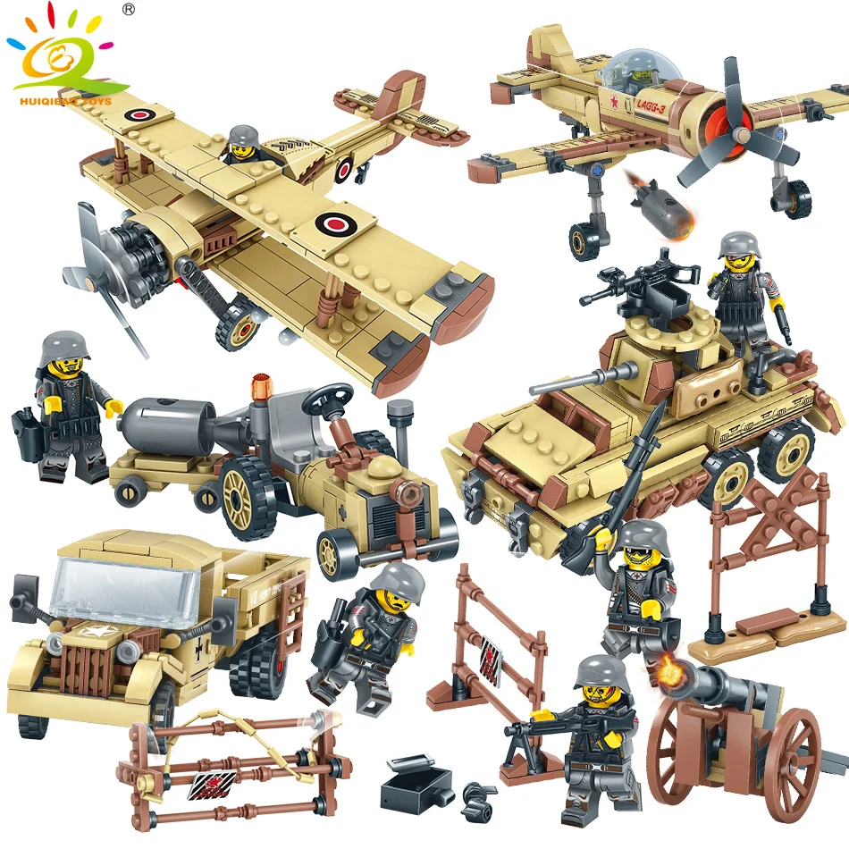 

1035pcs Army Trucks Soldiers Weapon Building Blocks set helicopter Military Tank figures DIY Brick Educational Toys for Children
