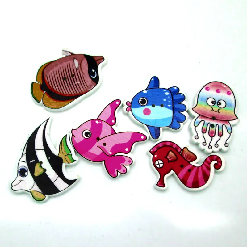 

50pcs 35x24mm Mixed Animal Fish Wooden Buttons For Clothes Crafts Sewing Decorative Needlework Scrapbooking DIY Accessories