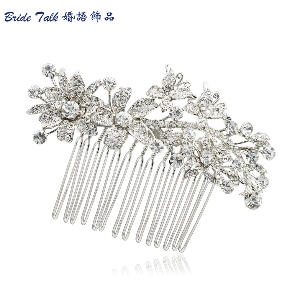 Flower Wedding Hair Accessories Fabulous Clear Rhinestone Crystal Comb Tiara for Bridal Banquet Brand Free Shipping CO2256R | Украшения и