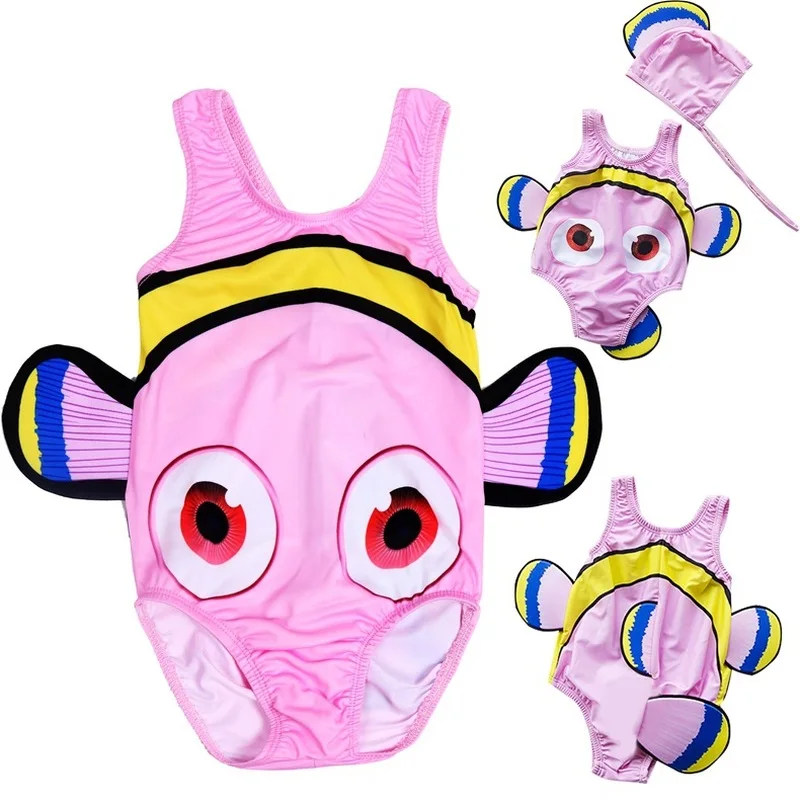 

2019 new children's swimwear girls clownfish Nemo swimsuits Siamese nemo sunscreen surf suit