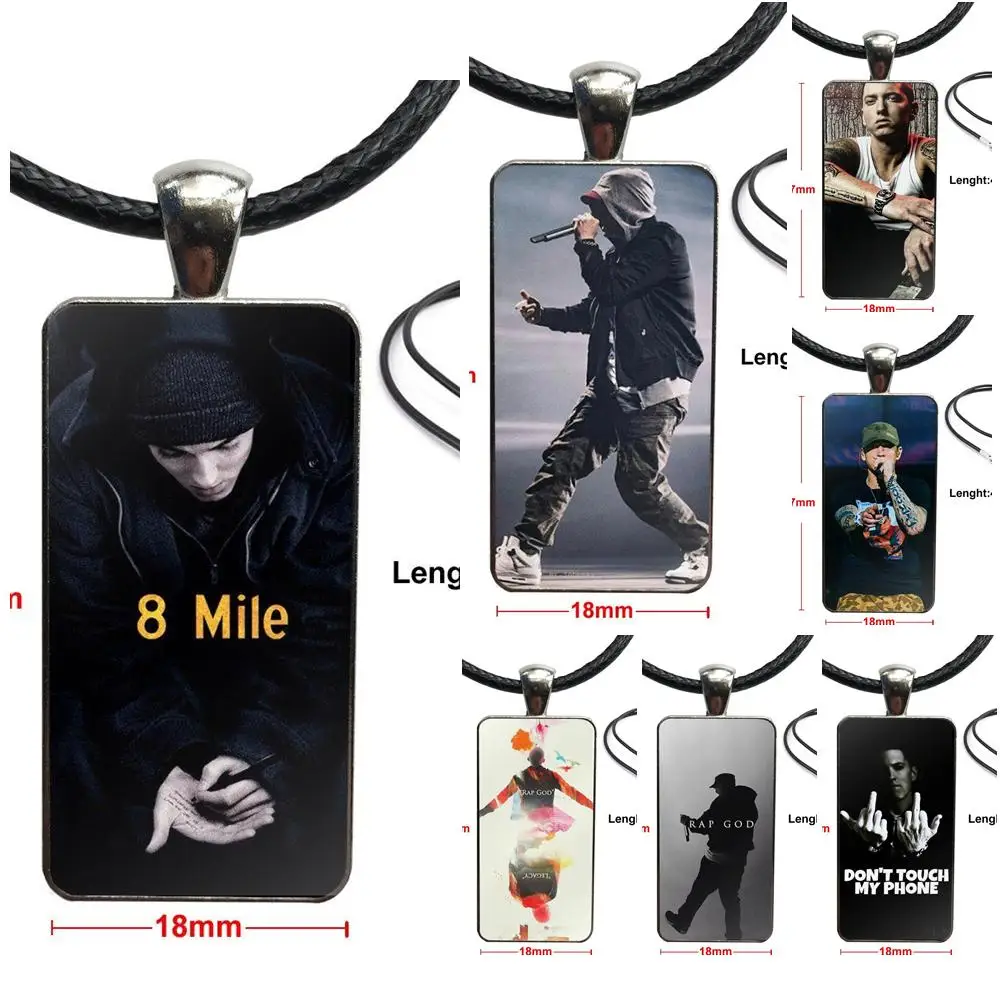 

Hip Hop Rapper Eminem Rap Brilliant For Women Children Design Fashion Vintage Glass Women Rectangle Necklace Pendants
