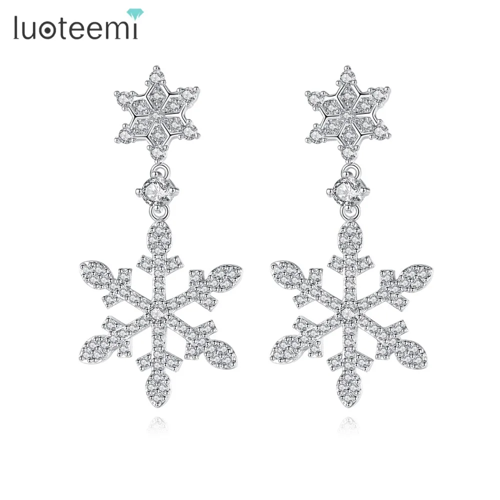 

LUOTEEMI Brand 2017 New Sale Stars Shape Paved Micro Zircon Long Snowflake Drop Earrings For Women Party Accessories Free Box