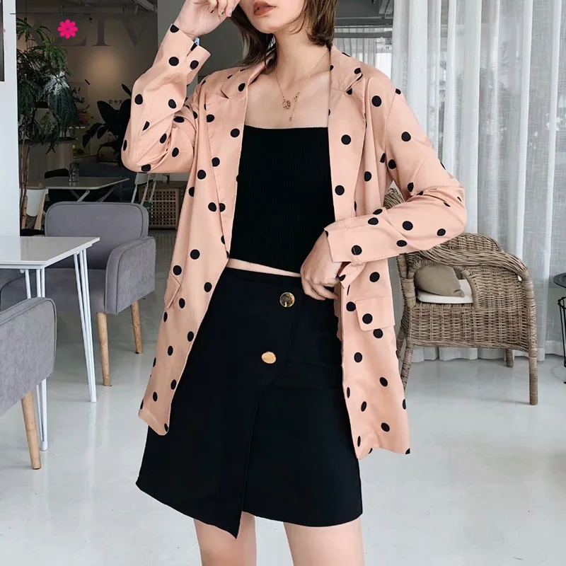 

RZIV 2019 women blazers and jackets dot print pocket decorative suit blazer
