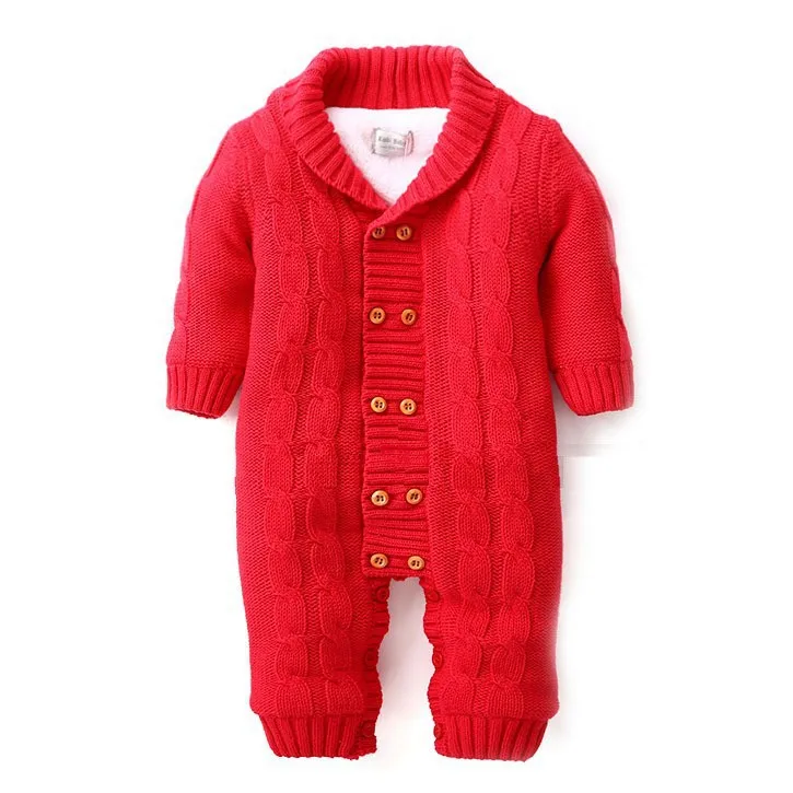 Толстые теплые детские комбинезоны, зимняя одежда, вязаный свитер для новорожденных мальчиков и девочек, детский комбинезон, верхняя одежда для малышей - Цвет: Красный