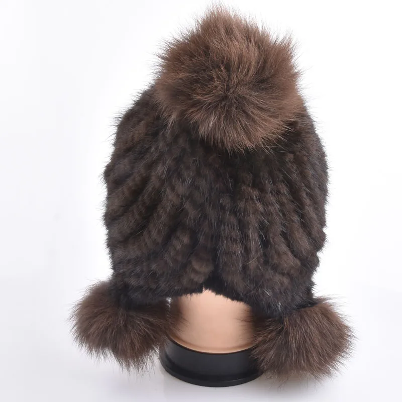 Новые модные женские зимние норковые меховые шапки, защитные колпачки для ушей, вязаные меховые кожаные шапки fux, женские повседневные меховые головные уборы