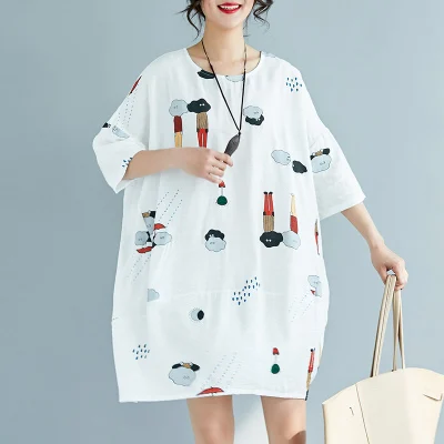 

CHUNLI Large size 2018 Women`s Soft Linen Fit Summer Dress 053