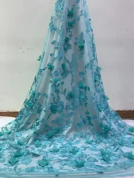 

3D African Flower Embroidered Tulle Lace With Beads African Lace Fabric 2019 High Quality Nigeria Lace Fabric ZLN123