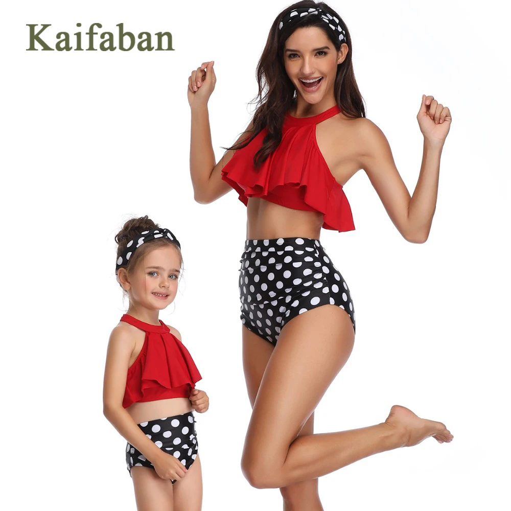 

Kaifaban Girl Women Polka Dot Ruffle Flounces Split Bikini Tankini Swimsuit Swimwear High Waist Beach Wear Bathing Suit Maillot