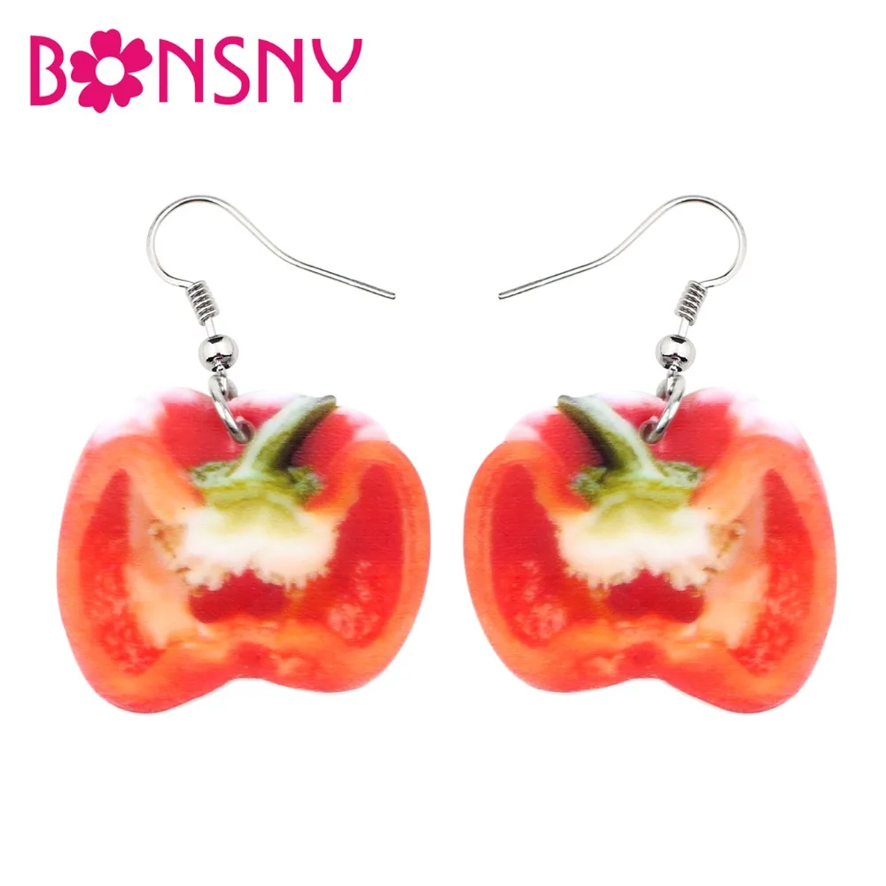 Bonsny Акриловые Новые полусерьги с томатом большие длинные висячие капли модные