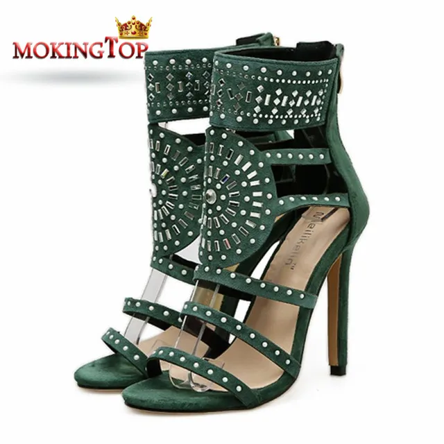 MOKINGTOP Luxury Diamond High Heel Sandals women Sexy Zip woman Ladies Flats elegant summer 2018 womans Sandal Beach shoes#ss