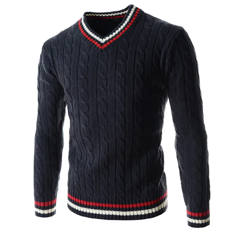 

2018 Men's Winter Cotton Long Sleeve V-neck Pullover / Youth Slim Joker Simple Boutique Contrast Knit Knit Sweater M-2XL