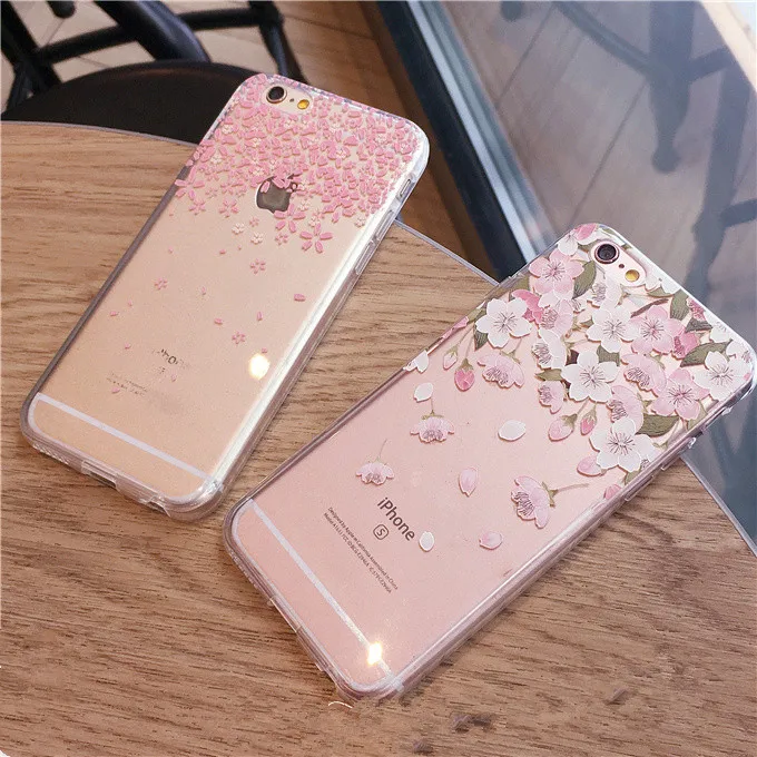 Beautiful Sakura Flower Pattern Clear Phone Case for Apple iPhone 6 S 7
