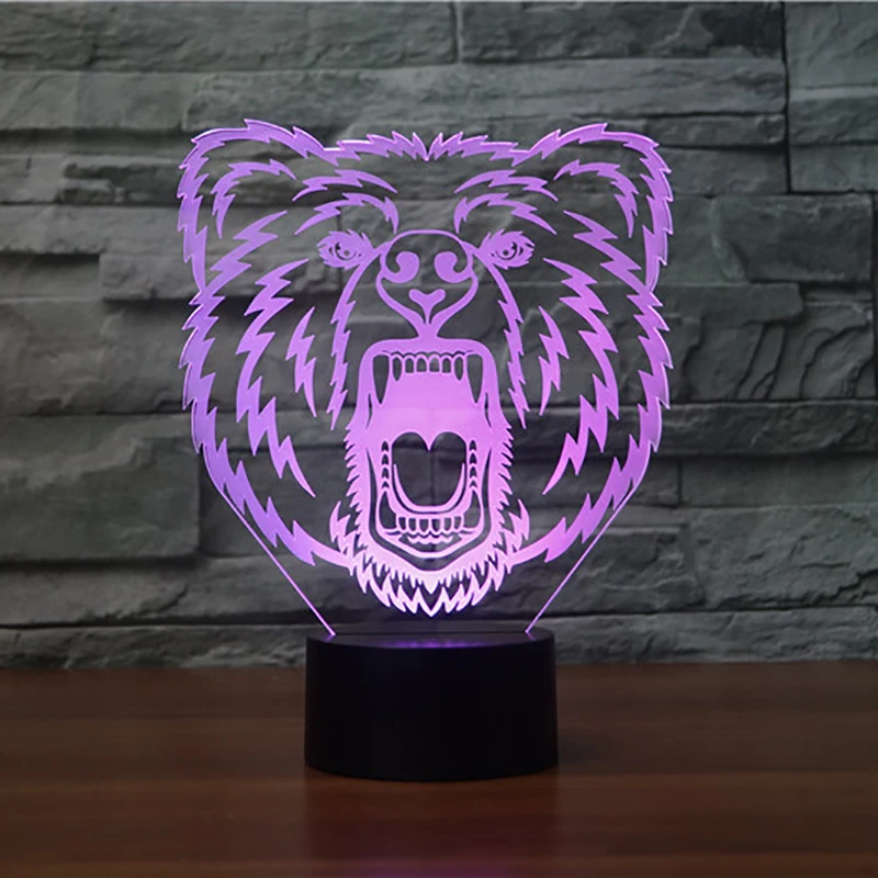 3D светодиодный визуальный Home Decor Спальня медведь голову Настольный светильник 7 цветов Изменение Ночной свет прикроватной Lampara светильник