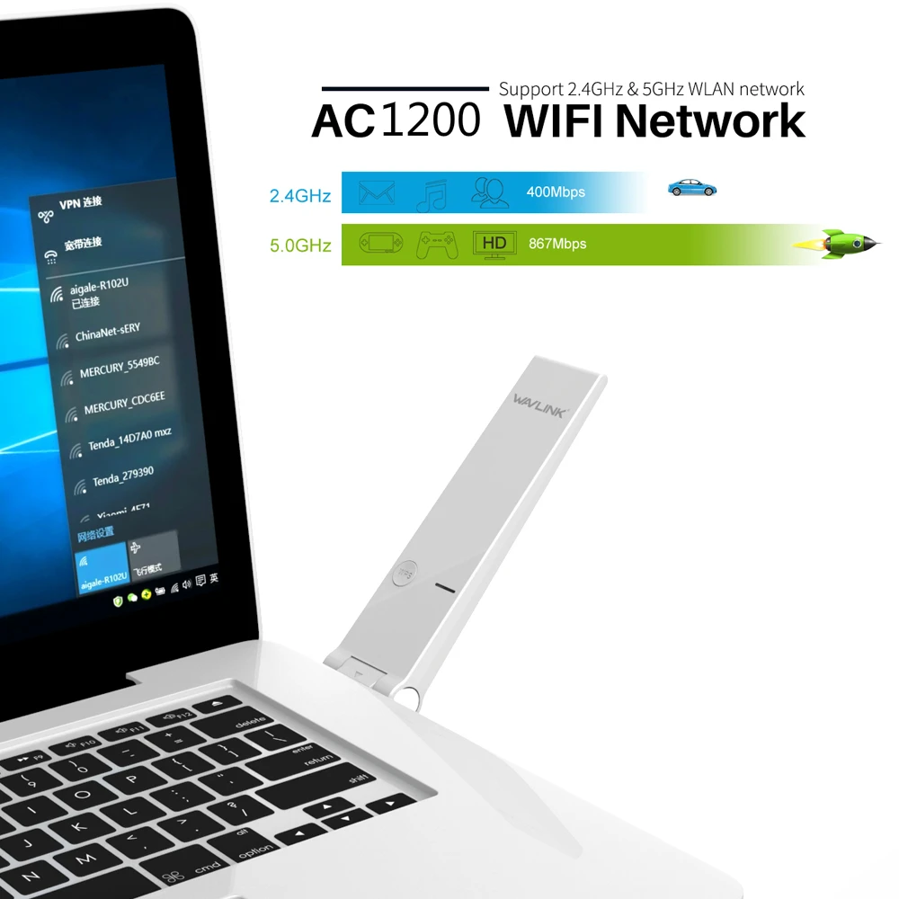 Wavlink 5 ГГц AC1300 беспроводной USB Wifi адаптер двухдиапазонный 2,4/5 ГГц высокоскоростная сетевая карта ethernet Wi-Fi приемник для Windows Mac