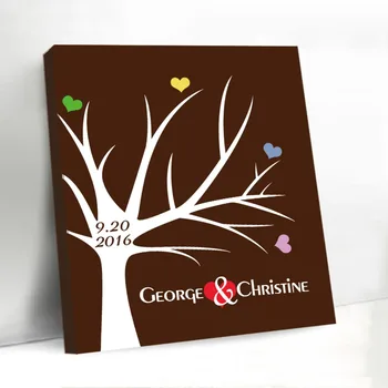 

Customizable Fingerprint Wedding Tree Canvas Guest Book Personalized Name with Heart Wedding Party Decoration Mariage for Couple