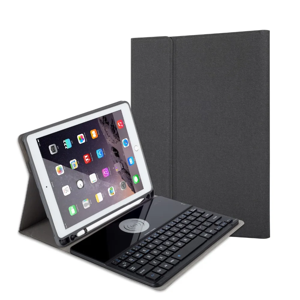 Сплит дизайн PU чехол Беспроводная зарядка Bluetooth клавиатура чехол с карандашом держатель для iPad 9,7 дюймов Pro 10,5