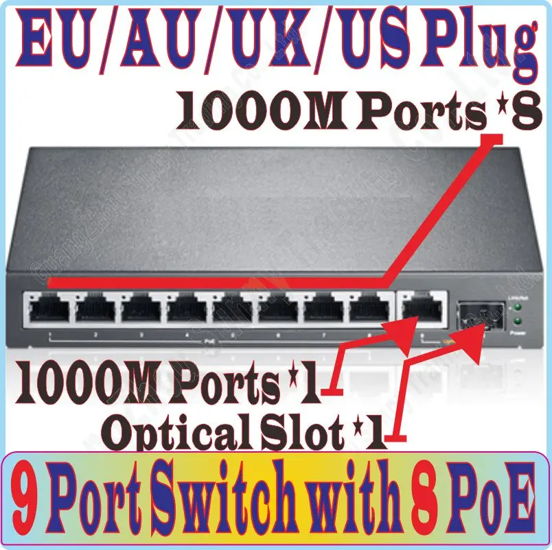 

Free&Shipping 9 port 8 poe switch IEEE802.3af at PoE suit for all kind of poe camera / AP, Network Switches Plug&Play 1*SFP port