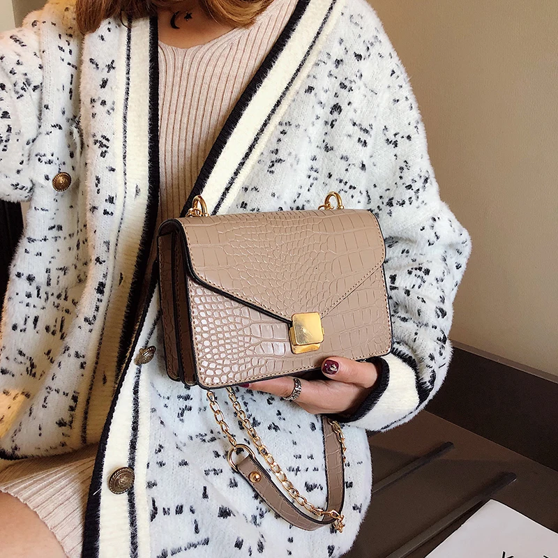 تمساح نمط أكياس Crossbody للنساء 2019 صغيرة حقيبة يد بسلاسل صغيرة حقيبة بو الجلود اليد حقيبة السيدات مصمم حقائب كتف
