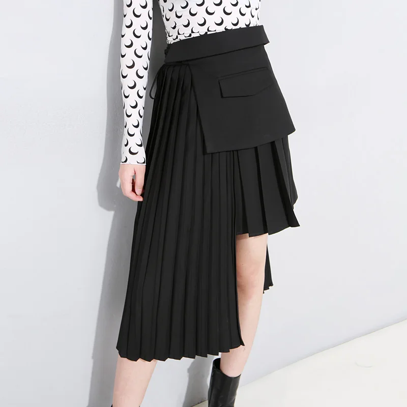 Дизайн, 3 предмета в одной юбке, необычная длина, плиссированные Оригинальные юбки - Цвет: Black