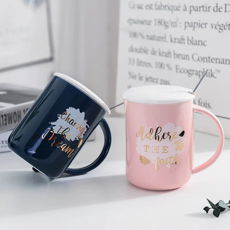 

Creative gold English ceramic mug with lid spoon,office coffee mugs milk drinking cup Tea Breakfast Porcelain Cup drinkware