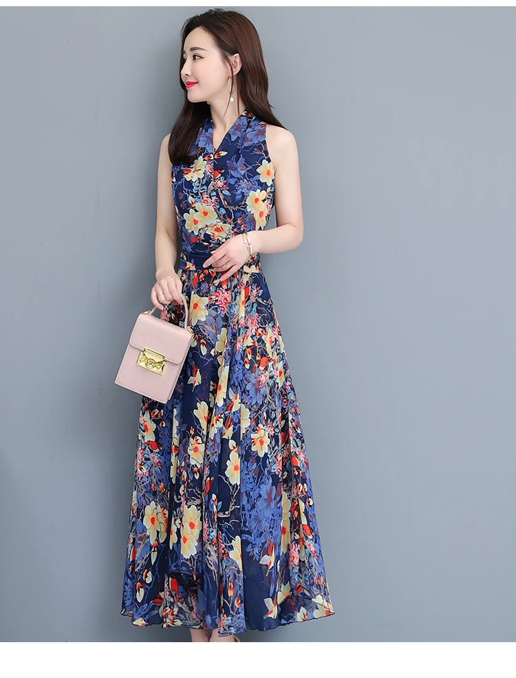 Элегантное шифоновое богемное платье миди с цветочным принтом, летнее винтажное платье размера плюс 3XL, Пляжное Платье макси с принтом, женское платье бодикон, вечерние платья