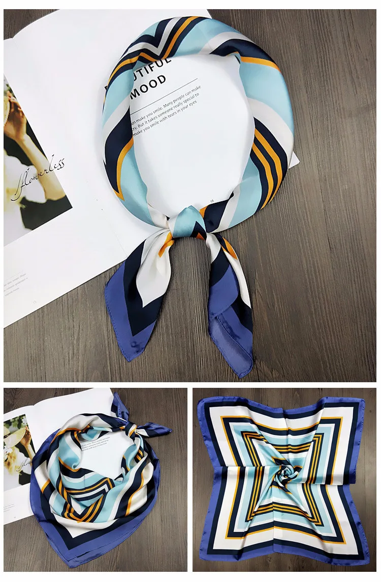 Высокое качество Шелковый шарф 70*70 Новая мода полосы печатает платок Для Женщин Шаль атласная маленький квадратный головы мешок