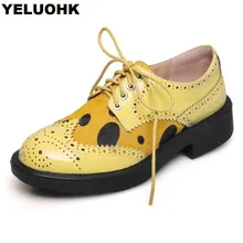 Новая Брендовая обувь из натуральной кожи; женские броги на плоской подошве со шнуровкой; женские оксфорды на платформе