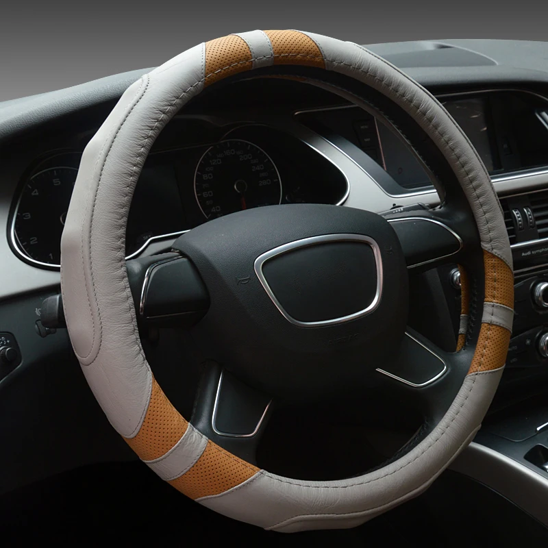 DERMAY General 38 см высокое качество чехол рулевого колеса автомобиля много цветов Натуральная кожа для Audi A3/A4/A5/A6/A8/Q3/Q5/Q7
