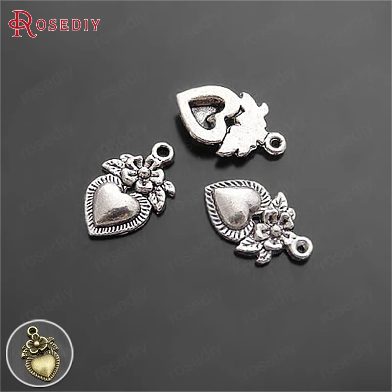 

(15310)50PCS 14x10MM Antique Silver Zinc Alloy with Flower Heart Charms Pendants Diy Jewelry Findings Accessories Wholesale