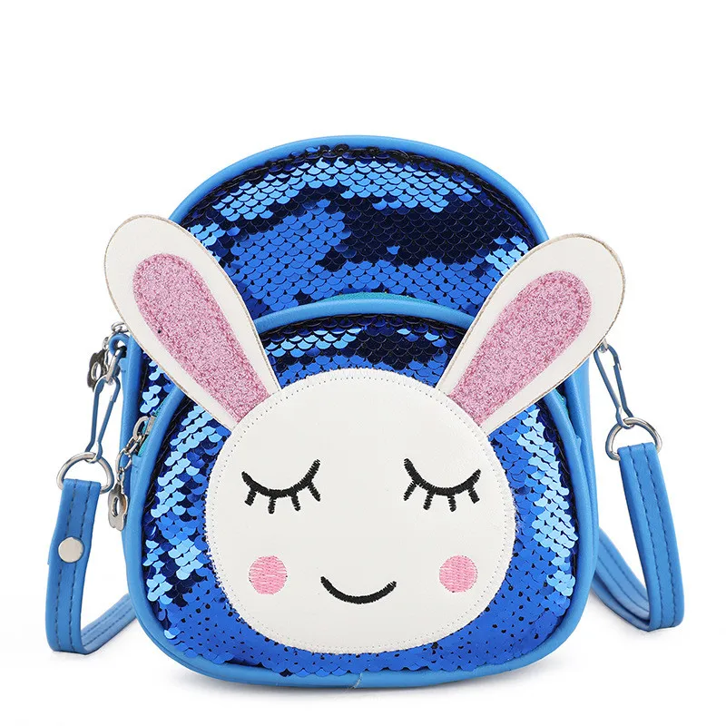 New Lovely Women Baby Girls Small School Backpack Crown Sequins Travel Cartoon Animal Print Rabbit Shoulder Bag Diaper Bags - Color: Blue