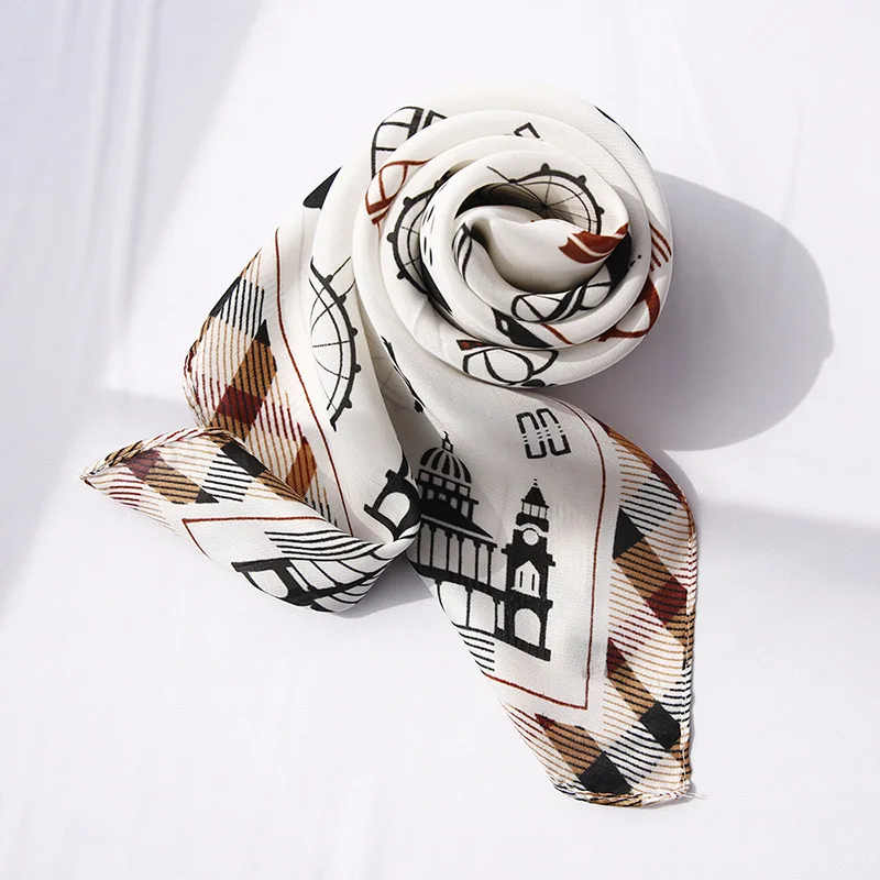 Yishine, 70x70 см, 3 цвета, женский шелковый шарф из полиэстера, зонтик, автобус, облака, принты, летняя атласная Длинная накидка, ромбические шарфы, шаль