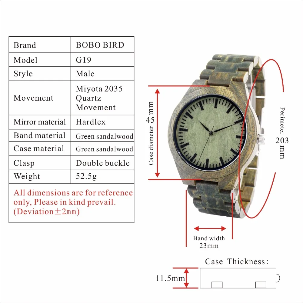 BOBO BIRD V-G19 зеленый сандаловое дерево мужские наручные часы Япония Move Мужские t кварцевые наручные часы в классическом стиле складная застежка horloges mannen