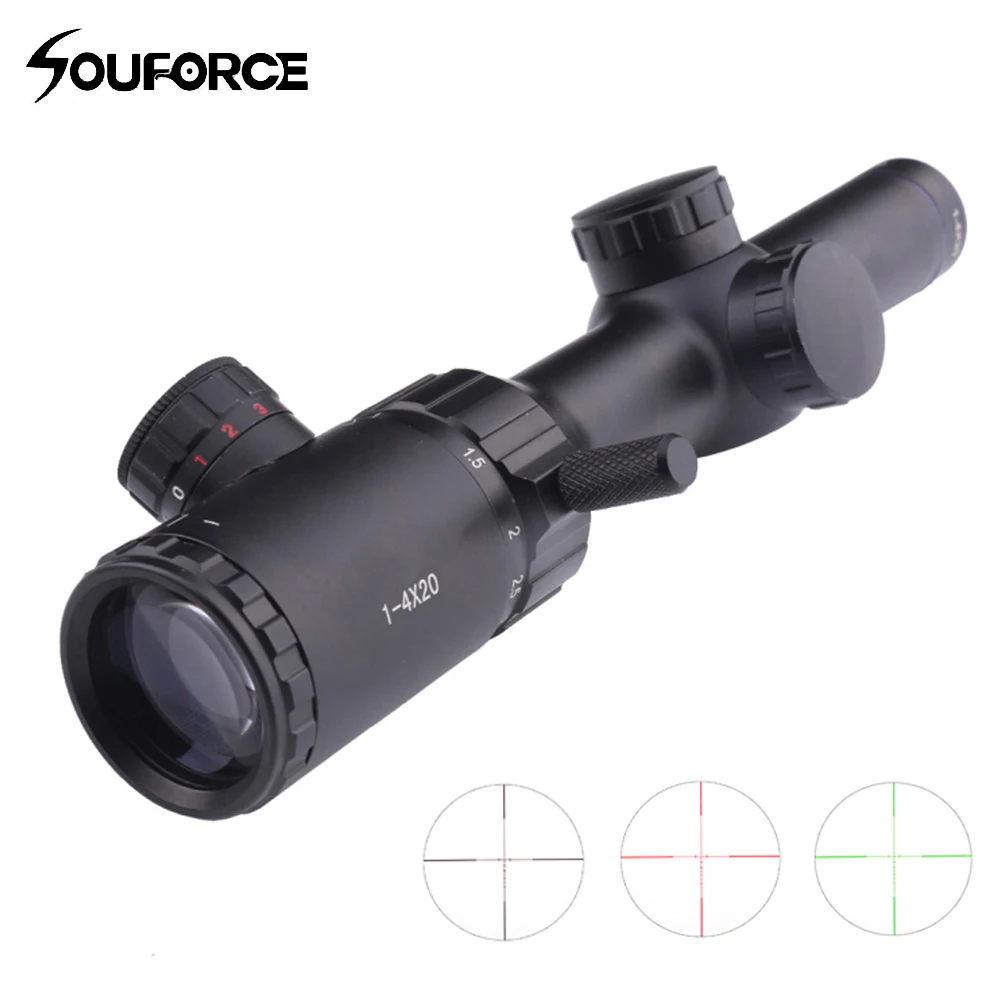 1-4x20 Охотничья винтовка область зеленый красный черный с подсветкой Crosshair Riflescope сетка Caza Rifle Scope Air Rifle оптический прицел