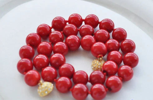 

FREE SHIPPING>>@> A351 18" 12mm red round coral bead NECKLACE