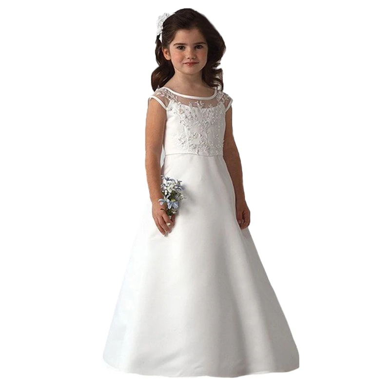 

2015 white scoop neckline ruffles a-line long first communion dresses for girls infant baby girl christening communion dress