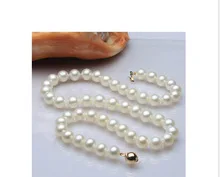 Прекрасный Изысканные Новые ювелирные изделия колье 8-9 мм белый культивированный жемчуг ожерелье 1" слово Mujer для женщин серебристый ювелирные изделия