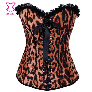 

Black/Brown Leopard Corset Top Lace Up Bustier With Tutu Skirt Burlesque Cosplay Catwoman Halloween Sexy Costumes For Women