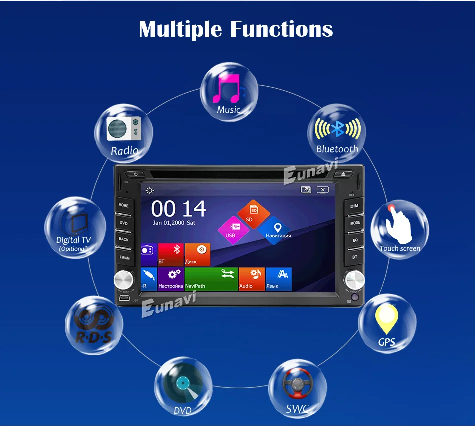 Best 2019 New Eunavi 2 Din Car Dvd Bluetooth Usb/tf Fm Aux Input Radio Mp5 Player Multimedia Entertainment With Hd Rear View Camera 3