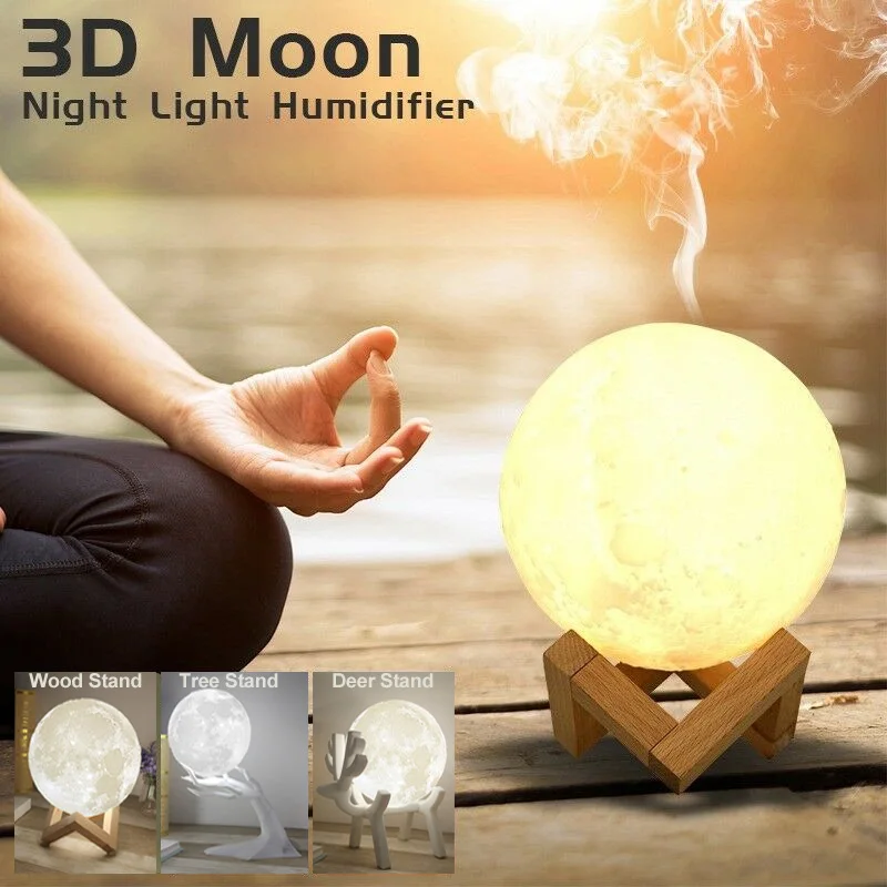  880ml Large Air Humidifier Aroma Essential Oil Aroma Diffuser For Home 3d Led Moon Light USB Aromat