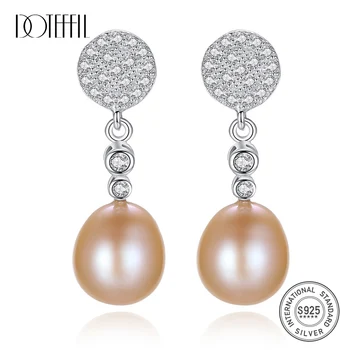 

DOTEFFIL Hot Sale 925 Silver Earrings Natural Freshwater Pearl Zircon Earrings 9MM Pearl Jewelry Women Gift Party Free Shipping