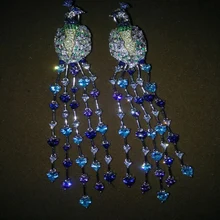 QI Xuan_Fashion Jewelry_Customized Роскошные multicolo Павлин партия кисточкой Earrings_Solid серебро Earrings_Factory непосредственно распродажа