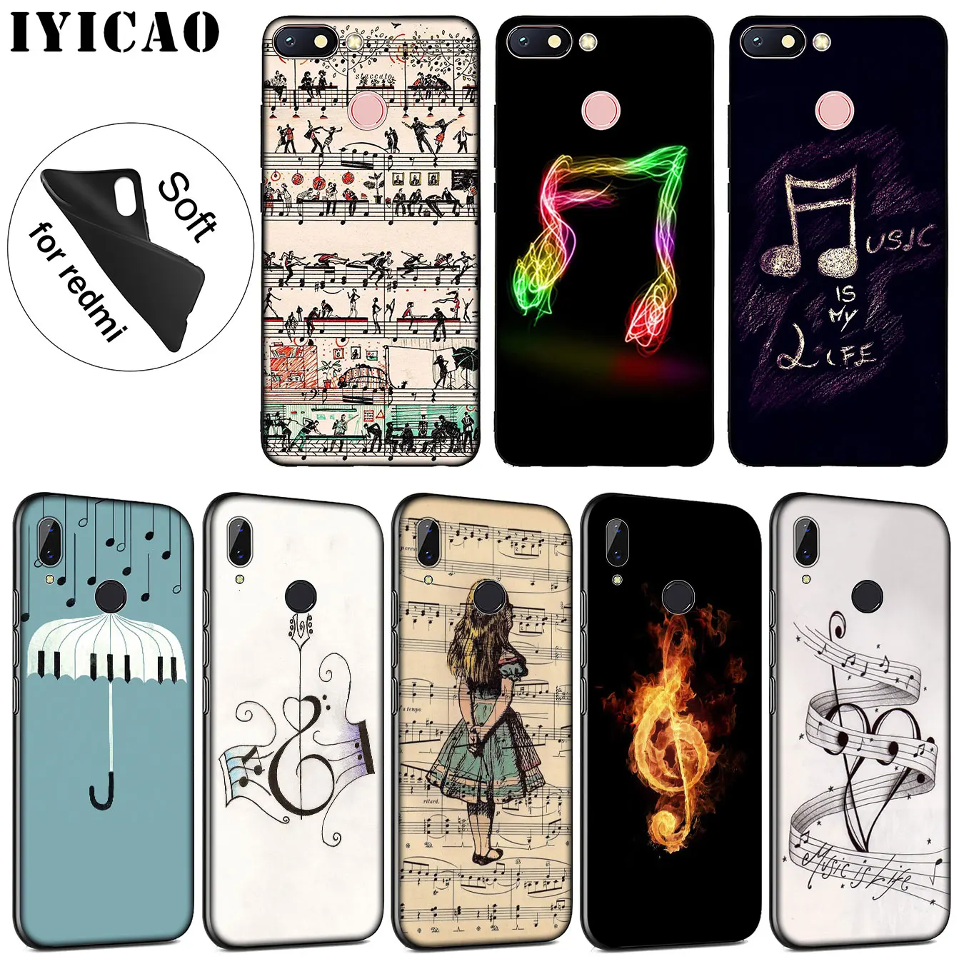 Мягкий силиконовый чехол IYICAO Love Music Note Piano для Xiaomi Redmi K30 K20 8A 7A 6A 5A S2 GO 8 8T 7 5 6 Pro |
