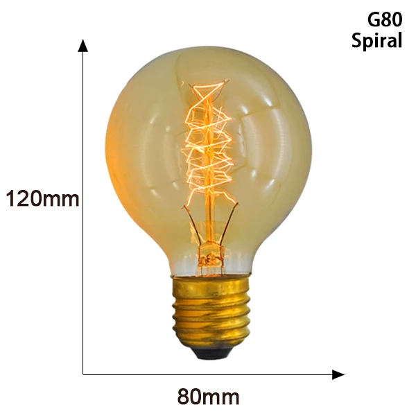 Ретро лампа Эдисона E27 40 Вт 220 В нить накаливания St64 G125 G95 T10 винтажные лампочки с ампулой Эдисона лампа домашний декор - Цвет: G80 Spiral