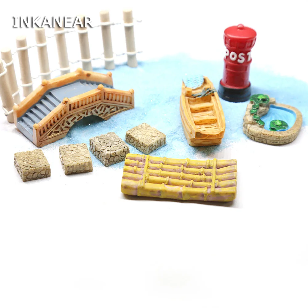 Miniatures Resin Retro wood boat Bench model Figurines Toys micro garden  Decoration ornaments terrariums Beach DIY accessories