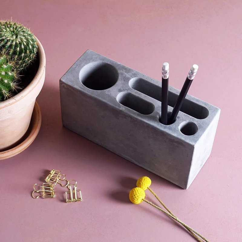 

Concrete cement rectangular pencil container silicone mol creative fashion simple multifunctional office table pen holder mold