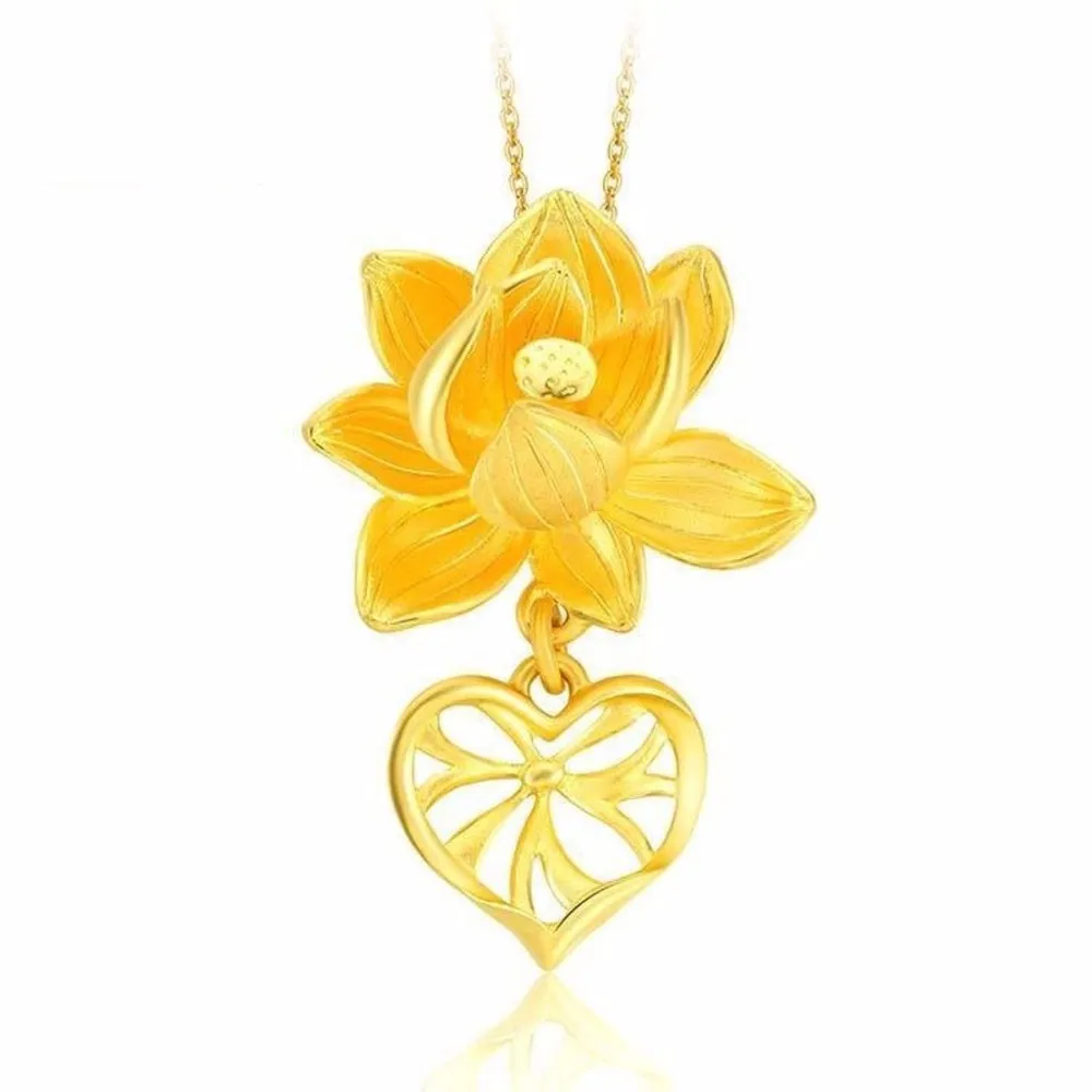 

Fashion Pure 24k Yellow Gold Pendant Women Beauty Lotus Flower Fashion Pendant 5.60g