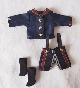 3 шт./компл. OB11 в полоску военно-морская форма комплект глубокий цвет Топы+ подтяжки брюки носки для девочек Obitsu11 1/12 BJD куклы одежда куклы - Цвет: navy blue