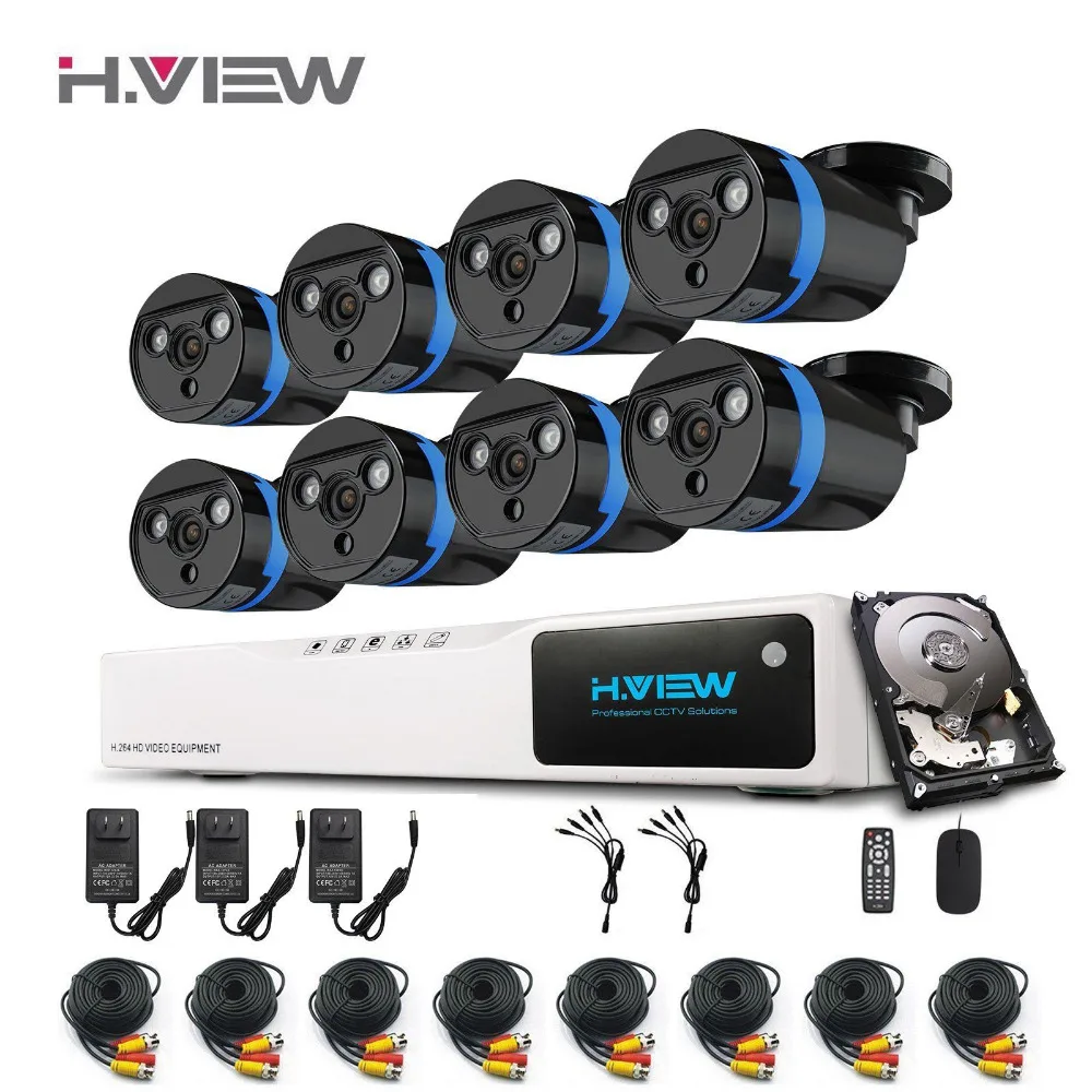 

H.view Surveillance SYSTEM 8PCS 1080P Outdoor Security Camera Kit Super Night Vision 8 Channel DVR Kit AHD Camera 1TB HDD